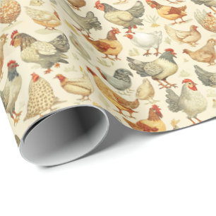 Prachtige hanen kippen tegel patroon  cadeaupapier