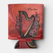 Prachtige harp met kleurrijke bloemen. blikjeskoeler (Voorkant)