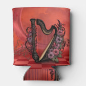 Prachtige harp met kleurrijke bloemen. blikjeskoeler (Achterkant)