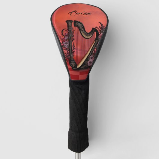 Prachtige harp met kleurrijke bloemen. golfheadcover (Voorkant)