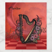 Prachtige harp met kleurrijke bloemen. wijn etiket (Enkel label)