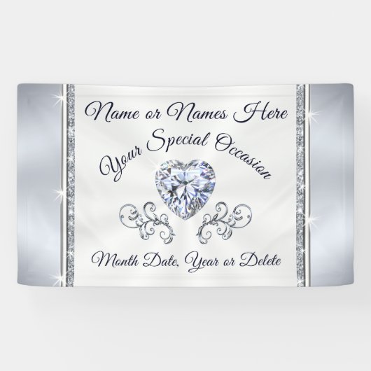 Prachtige Hart Diamant Gepersonaliseerde Trouwbann Spandoek (Horizontaal)