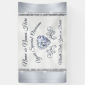 Prachtige Hart Diamant Gepersonaliseerde Trouwbann Spandoek (Verticaal)