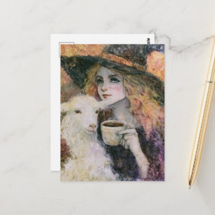 Prachtige Heks en een Witte Angorageit Koffie Briefkaart