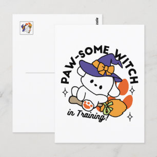 Prachtige Heks in Opleiding – Mooie Halloween Hond Briefkaart