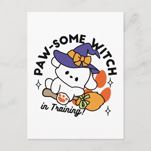 Prachtige Heks-in-Training – Mooie Halloween Hond Briefkaart (Voorkant)