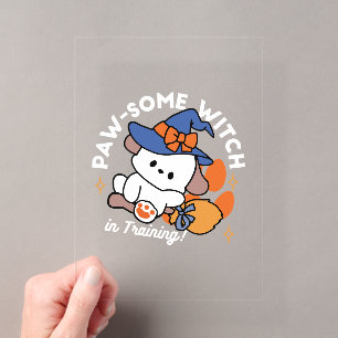Prachtige Heksenleerling – Mooie Halloween Hond Acryl Uitnodigingen