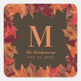 Prachtige Herfst herfst bladeren monogram bruiloft Vierkante Sticker