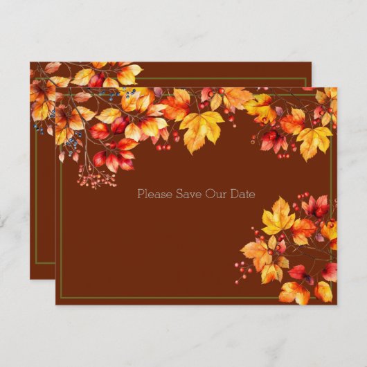 Prachtige herfstbladeren en bessen sparen onze dat RSVP kaartje (Voorkant / Achterkant)