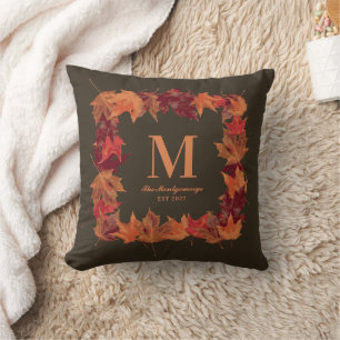 Prachtige herfstbladeren monogram kussen