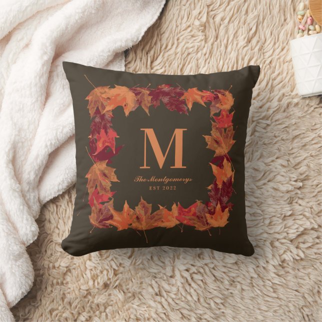 Prachtige herfstbladeren monogram kussen (Deken)