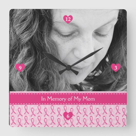 Prachtige herinnering voor aangepast roze lint vierkante klok (Voorkant)