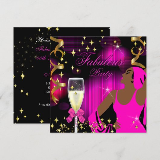 Prachtige hete roze glitters diva verjaardag kaart (Voorkant / Achterkant)