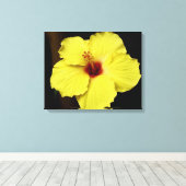 Prachtige Hibiscus Chinees Roos Bloeiende Bloem Canvas Afdruk (Insitu (Houten vloer))