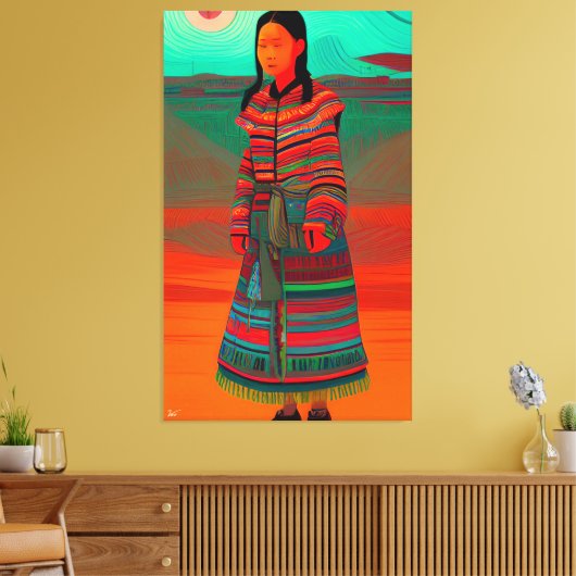 Prachtige Hmong Art "Hmong Village" - Afdruk Canvas Afdruk (Insitu (Woonkamer))