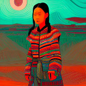 Prachtige Hmong Art "Hmong Village" - Afdruk Canvas Afdruk