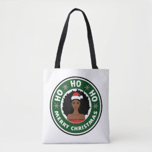 Prachtige Ho Ho Merry Kerstmis Afro Girl Tote Bag