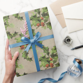 Prachtige  holly-bessenpatroon, mas cadeaupapier