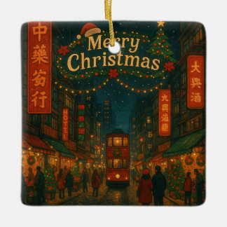 Prachtige Hongkong Kerststraten Keramisch Ornament