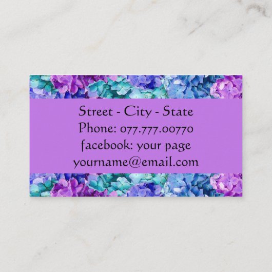 Prachtige hortensia bloemen, gepersonaliseerd visitekaartje (Achterkant)