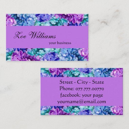 Prachtige hortensia bloemen, gepersonaliseerd visitekaartje (Voorkant / Achterkant)