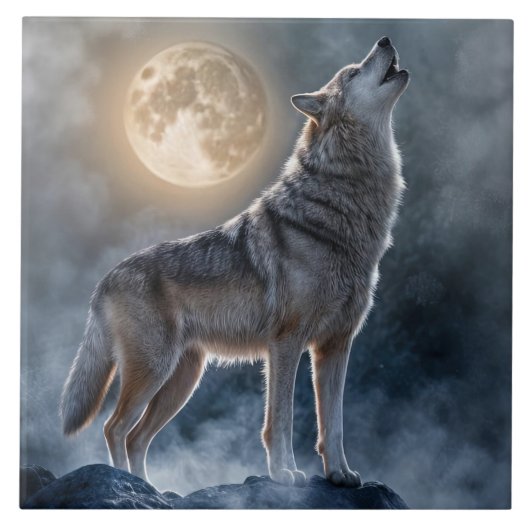 Prachtige Howling Wolf Moon Art Tegeltje (Voorkant)