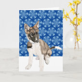 Prachtige Husky Puppy Witte Kerst Kaart (Gele Bloem)