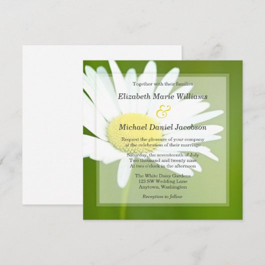 Prachtige huwelijksuitnodigingen op White Daisy Kaart (Voorkant / Achterkant)
