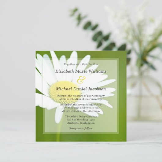 Prachtige huwelijksuitnodigingen op White Daisy Kaart (Staand voorkant)