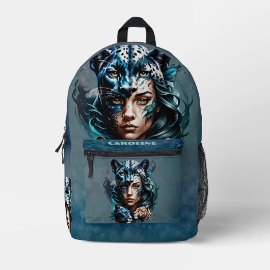 Prachtige hybride van een vrouw en een panter bedrukte rugzak (Voorkant)