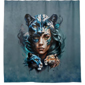 Prachtige hybride van een vrouw en een panter douchegordijn (Voorkant)