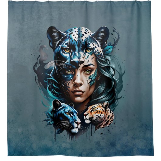 Prachtige hybride van een vrouw en een panter douchegordijn (Voorkant)