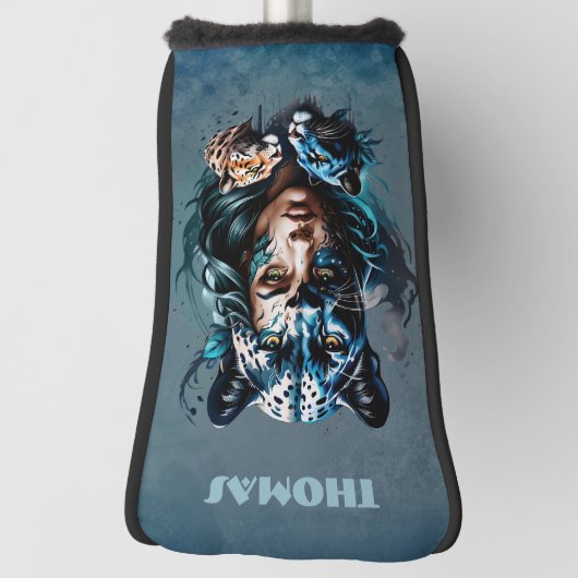 Prachtige hybride van een vrouw en een panter golfheadcover (Draai 90)