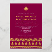 Prachtige Indian Border Wedding REAL Folie Uitnodiging (Voorkant)