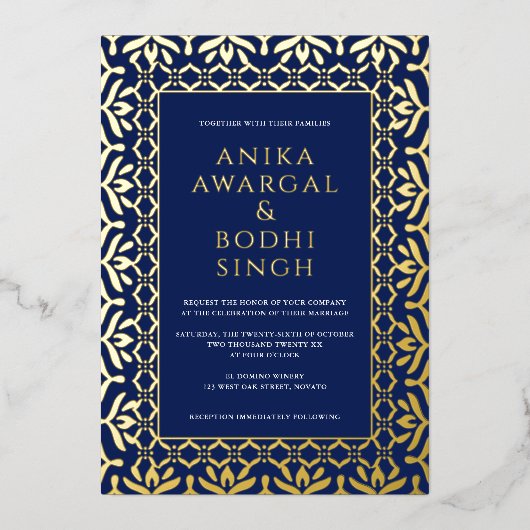 Prachtige  Indiase Lijst Wedding REAL Folie Uitnodiging (Voorkant)