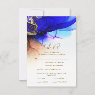 Prachtige Indigo Blue Oranje Gold Wedding RSVP-Kaa RSVP Kaartje