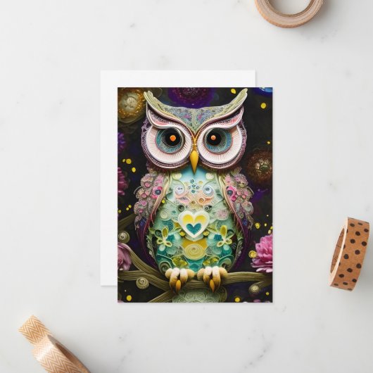 Prachtige ingewikkelde winter lente Uil gemaakt va Notitiekaartje (Voorkant / Achterkant in situ)