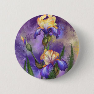 Prachtige Iris-ventilator - Waterverf schilderen Ronde Button 5,7 Cm