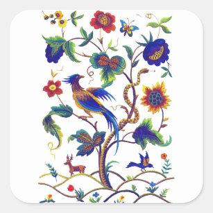 Prachtige Jacobean Vogel van het Paradijs Borduurw Vierkante Sticker