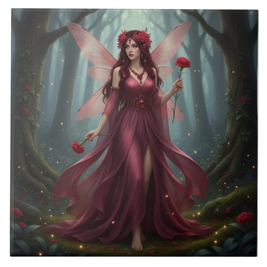 Prachtige januari Granaat Fairy Tegeltje (Voorkant)