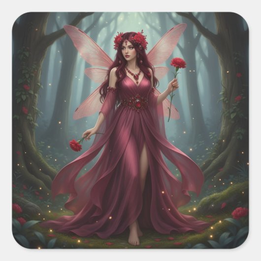 Prachtige januari Granaat Fairy Vierkante Sticker (Voorkant)