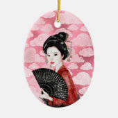 Prachtige Japanse Geisha en Cloud Kerstmis Keramisch Ornament (Voorkant)