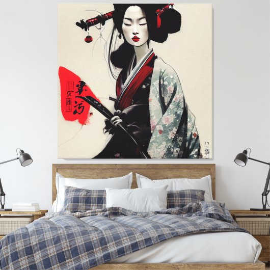 Prachtige Japanse Geisha Stretched Canvas afdrukke (Insitu (Slaapkamer))