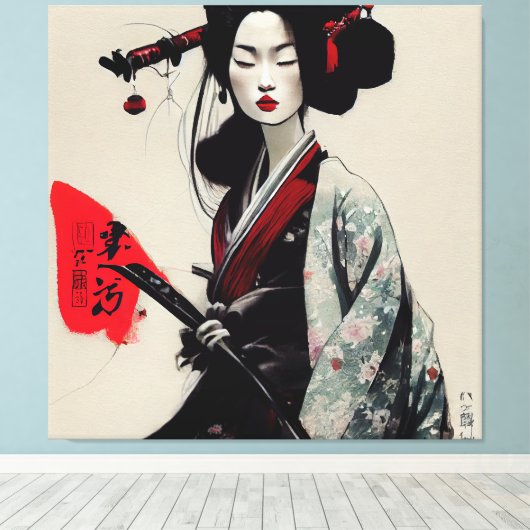 Prachtige Japanse Geisha Stretched Canvas afdrukke (Insitu (Houten vloer))