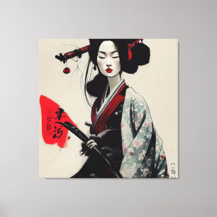 Prachtige Japanse Geisha Stretched Canvas afdrukke Afdruk