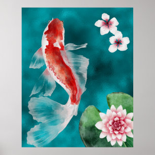 Prachtige Japanse Koi Fish, Cherry Blossom Japan Poster