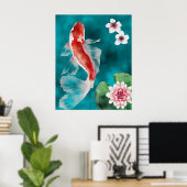 Prachtige Japanse Koi Fish, Cherry Blossom Japan Poster (Thuiskantoor)