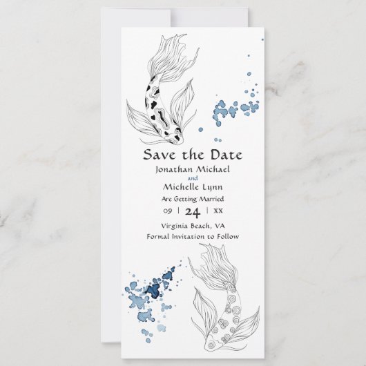 Prachtige Japanse Koi Fish Swimming Weddenschap Save The Date (Voorkant)