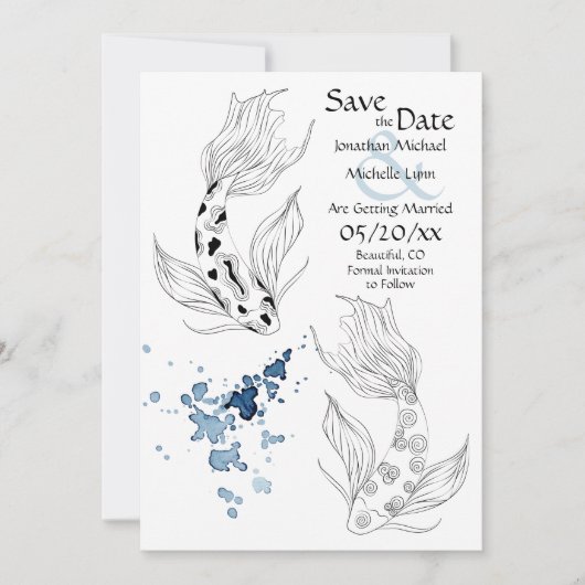 Prachtige Japanse Koi Fish Swimming Weddenschap Save The Date (Voorkant)