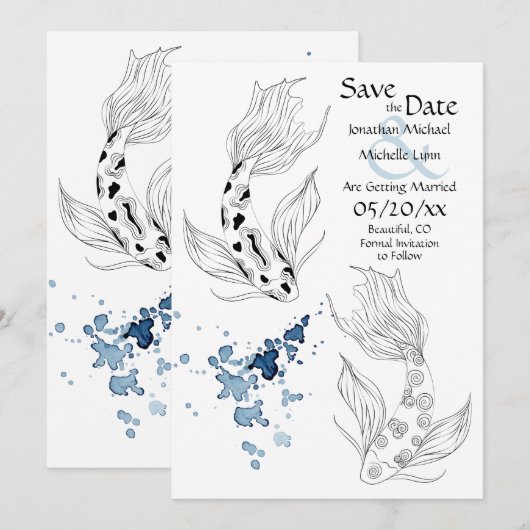 Prachtige Japanse Koi Fish Swimming Weddenschap Save The Date (Voorkant / Achterkant)
